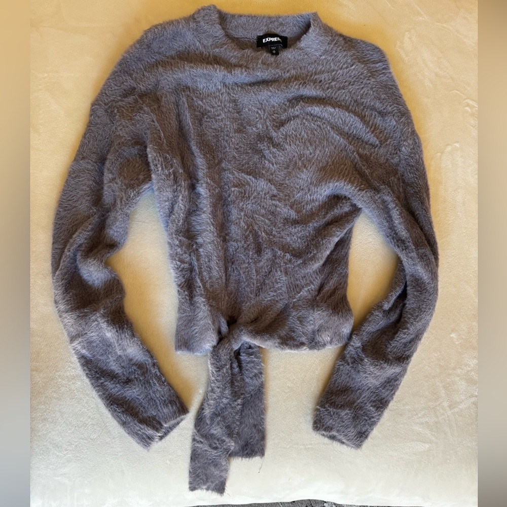 Express Charcoal Fuzzy Knit Top